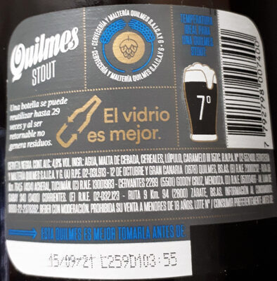 Cerveza negra quilmes stout retornable 1000cm3