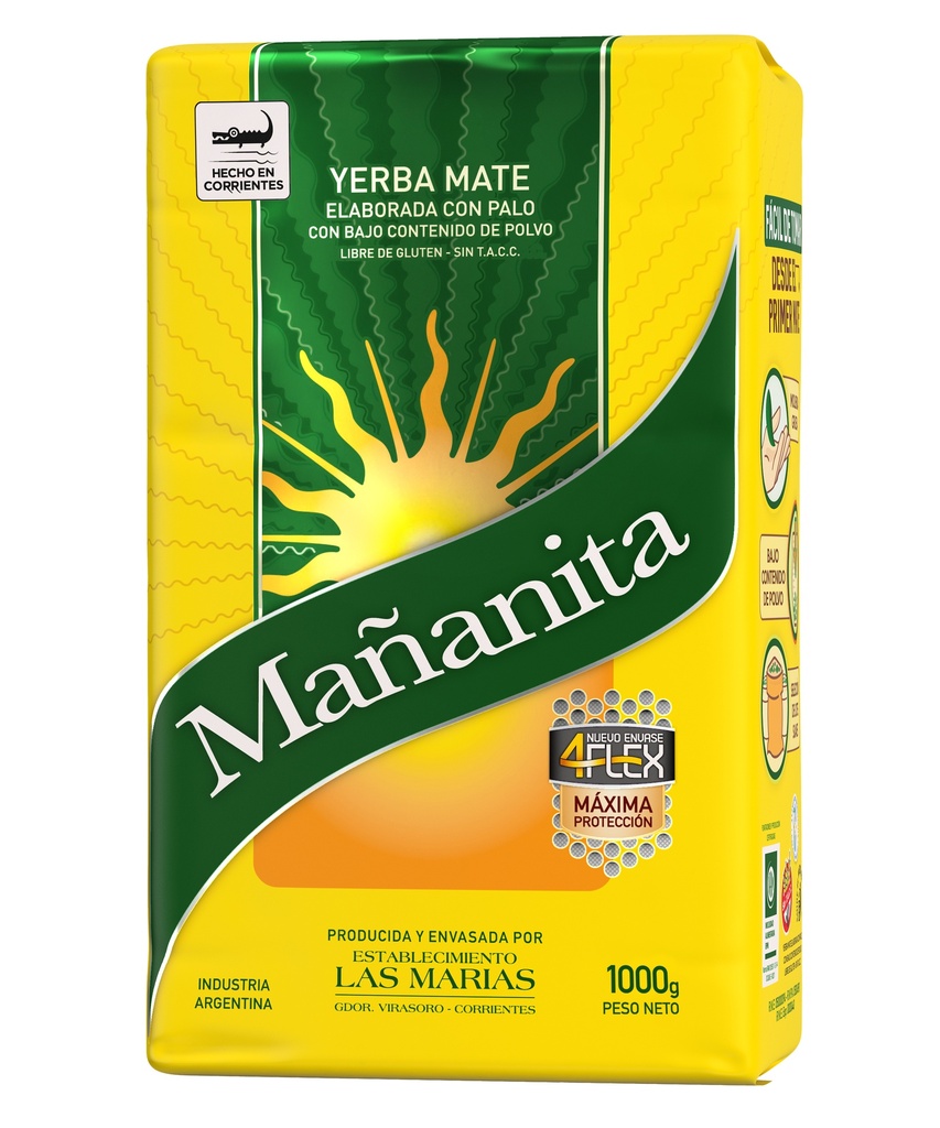 Yerba mate mañanita 4 flex con palo 1000grs