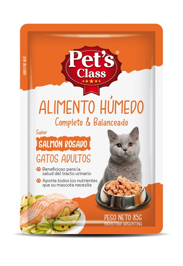 Alimento Húmedo Salmón Rosado Gatos Adultos Pets Class 85g 