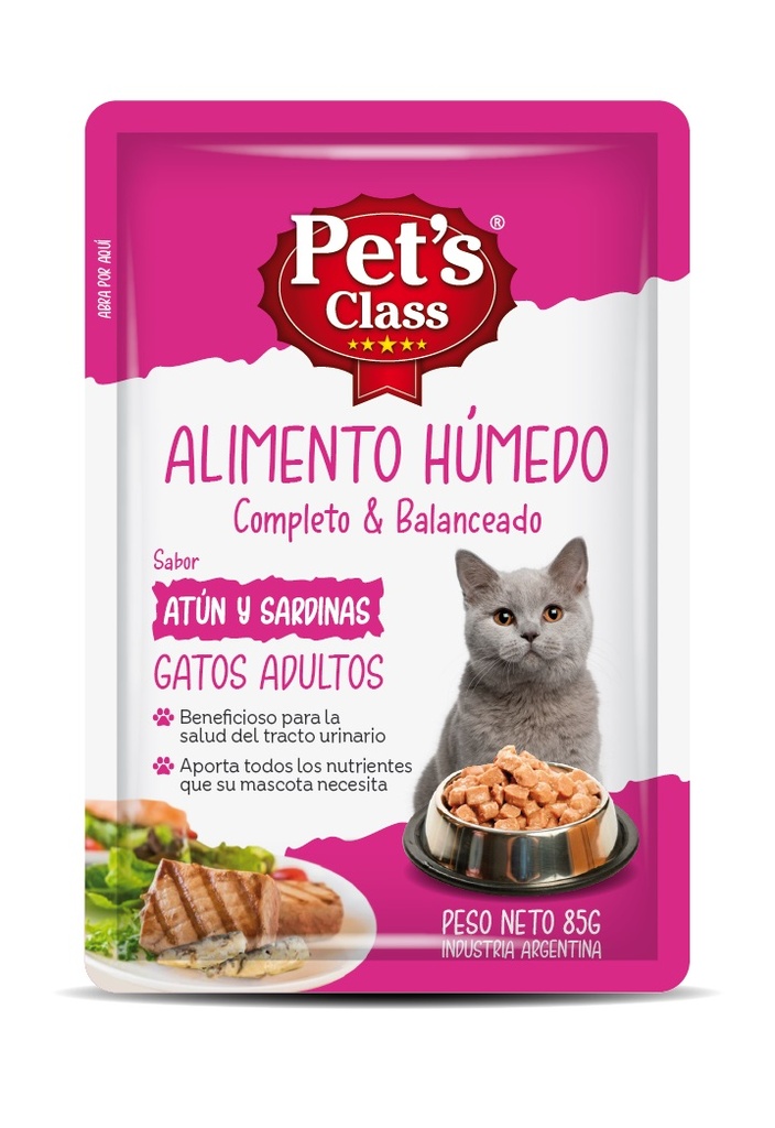 Alimento Húmedo Atún y Sardinas Gatos Adultos Pets Class 85g