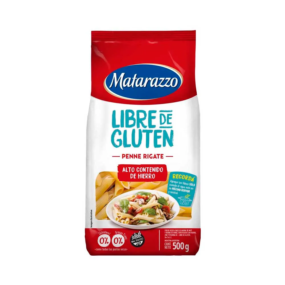 Fideos Matarazzo Penne riggati libre de gluten X500g