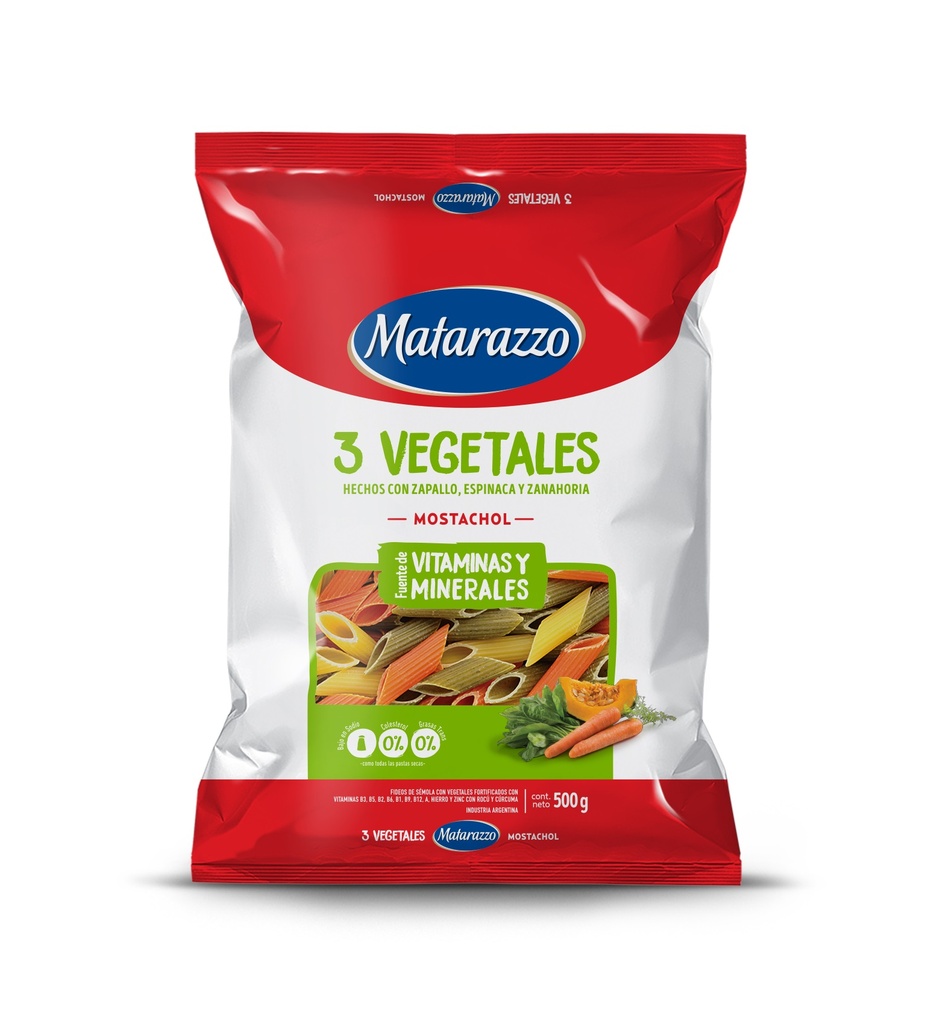 Fideos Matarazzo Penne Rigate 3 vegetales N45 X500g