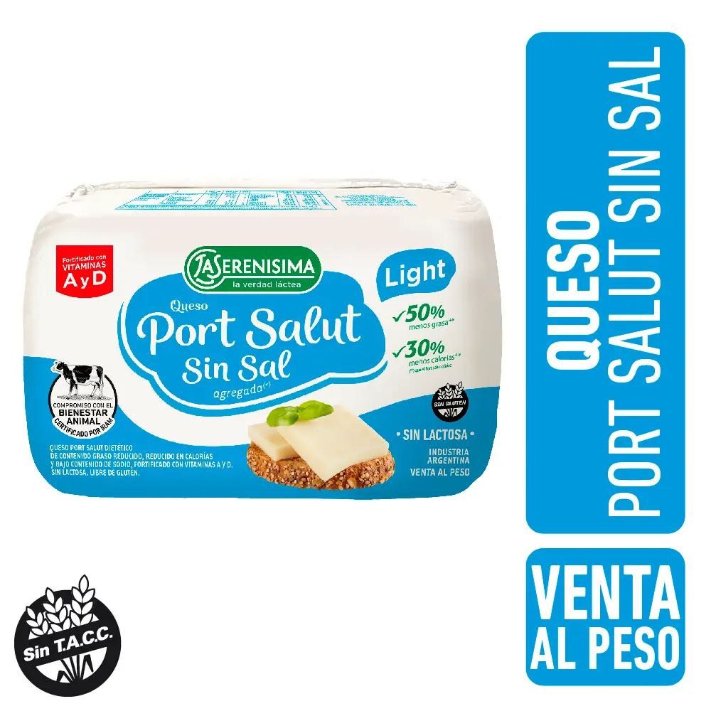 Queso Port Salut Sin Sal La Serenísima 500g