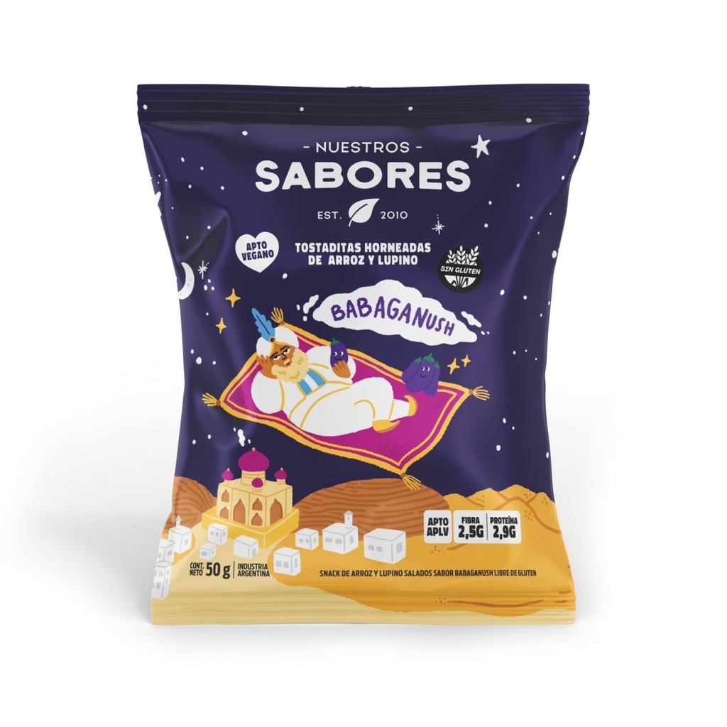 Tostaditas Babaganush de Arroz Y Lupino Nuestros Sabores 50g