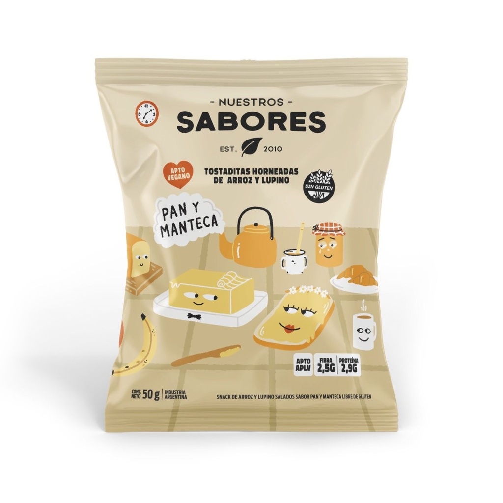 Tostaditas de Arroz, Lupino, Pan y Manteca Nuestros Sabores 50g
