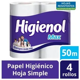 Papel Higiénico Higienol Max Hoja Simple 50m 4 un