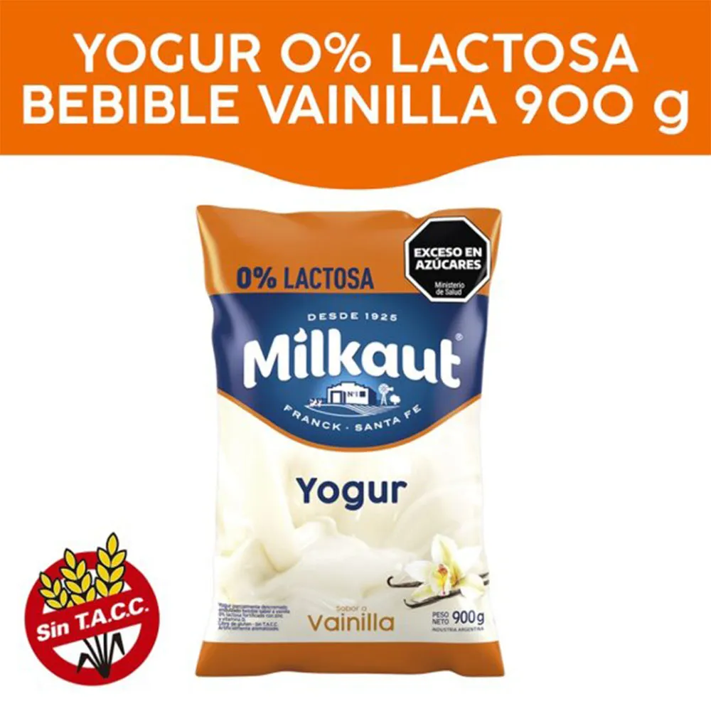 Yogur Entero Bebible Milkaut Vainilla 0% Lactosa 900 g