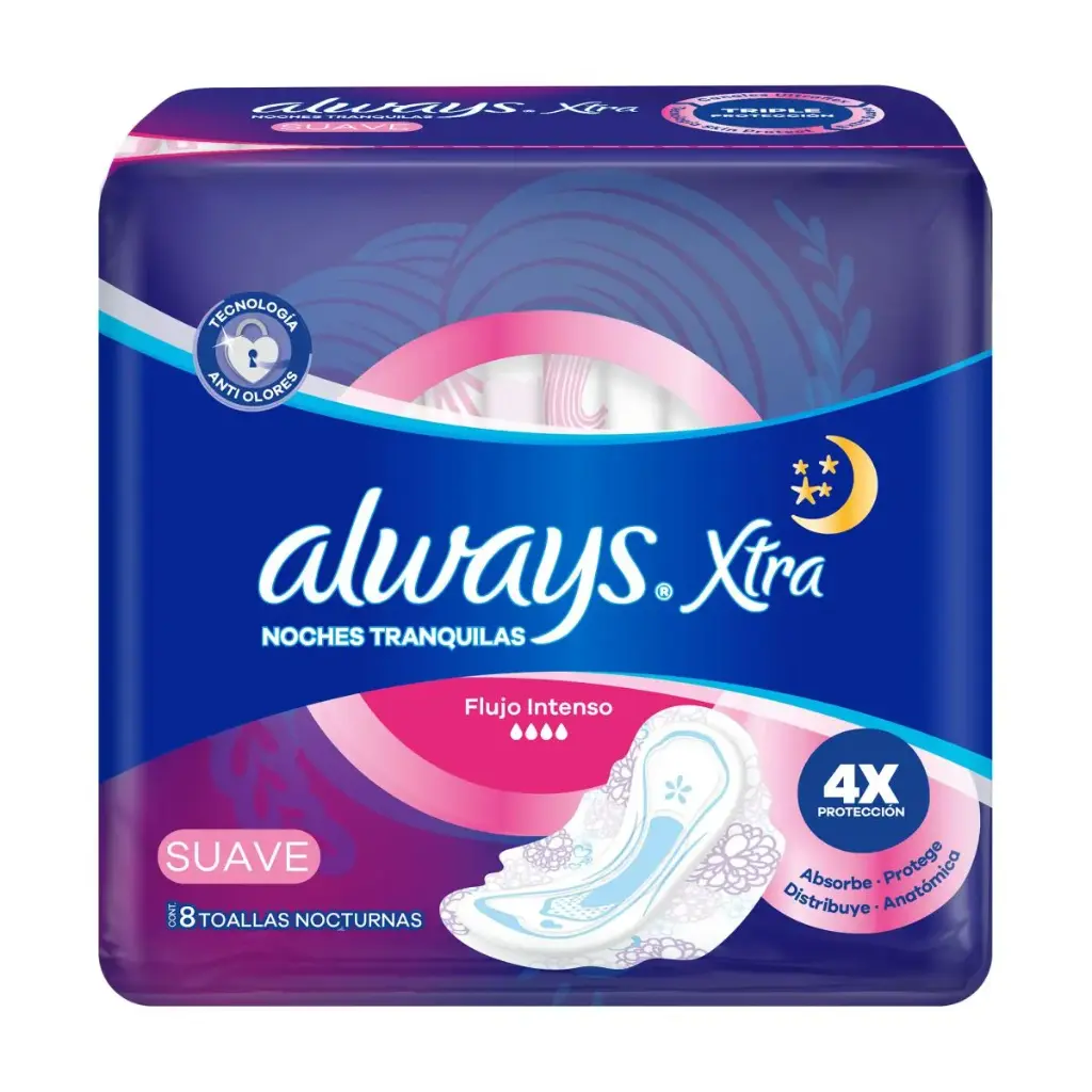 Toallitas Femeninas Xtra Nocturna Suave Con Alas Always x 8 u