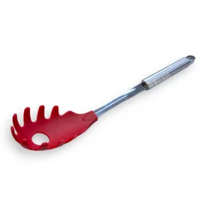 Cuchara Para Pasta Fideos Nylon Rojo Mango Acero 