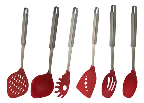 Cucharon  Nylon Rojo Mango Acero