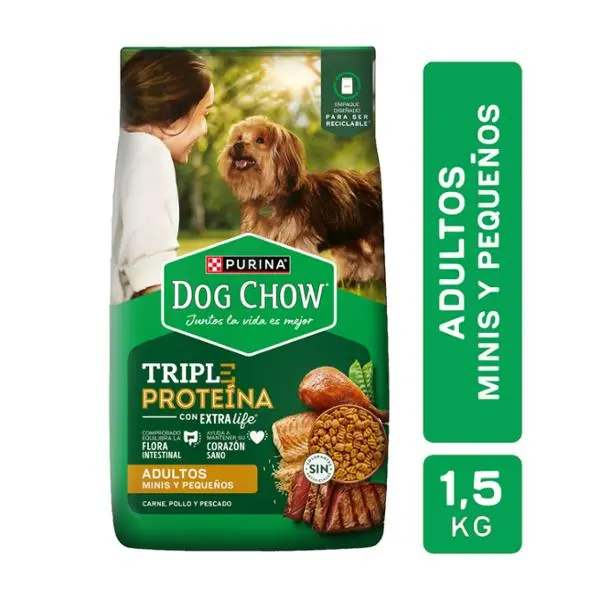 Alimento para perros dog chow adultos minis y pequeños triple proteina 1.5kgs
