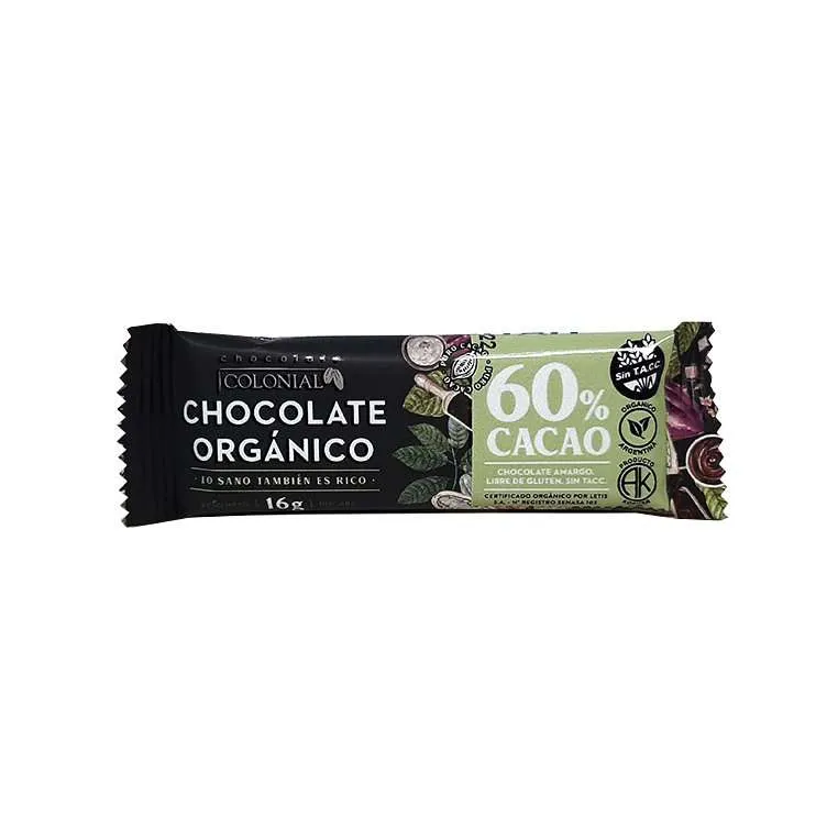 Barra de Chocolate Organico Negro 60% cacao Colonial