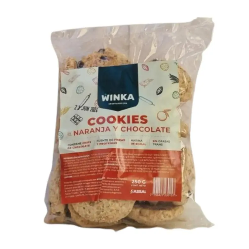 Cookies integrales naranja y chocolate Winka 200 Gr 
