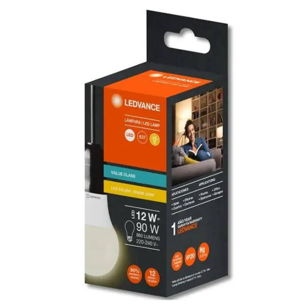 Lámpara led ledvance 12w cálida