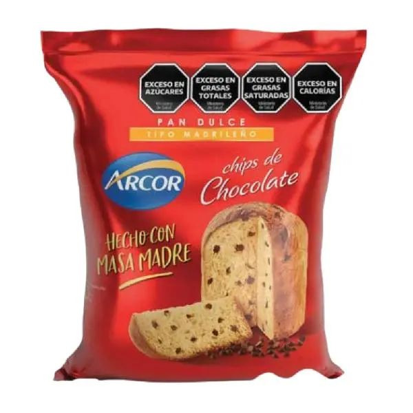 Pan dulce arcor tipo madrileño chips chocolate 400grs