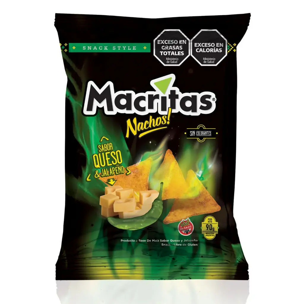Nachos Macritas sabor queso y jalapeño 90 g.