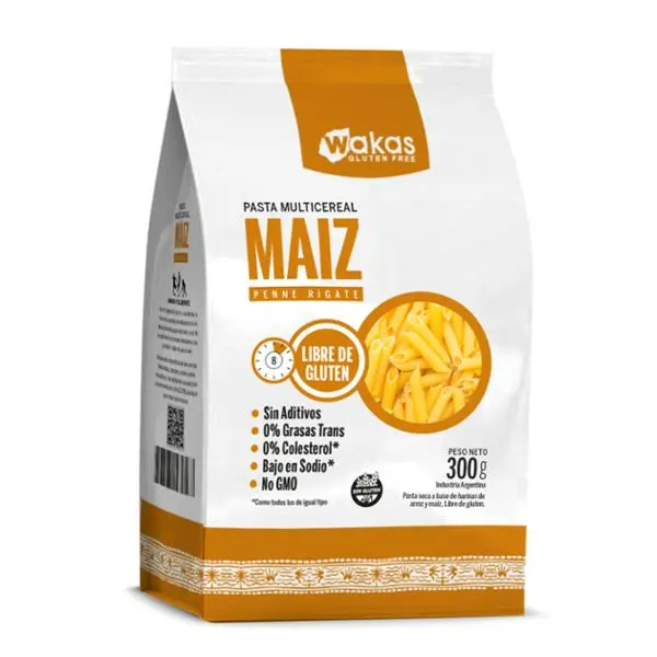 Fideos wakas penne rigate maíz sin gluten 300grs
