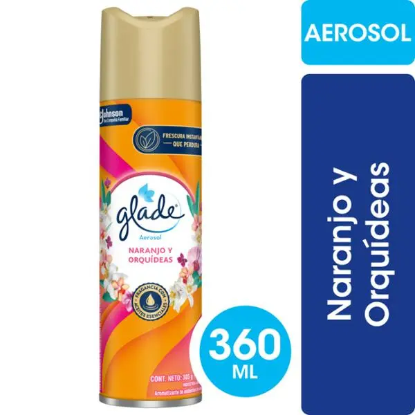 Desodorante ambiente glade naranjo y orquídeas aerosol 360cm3