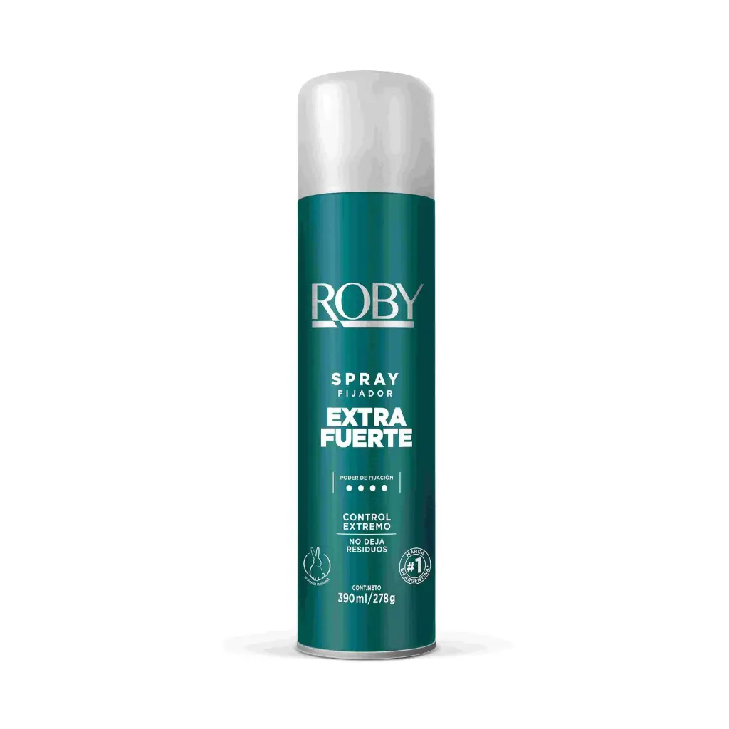 Fijador extra fuerte new Roby en spray 390 cc.