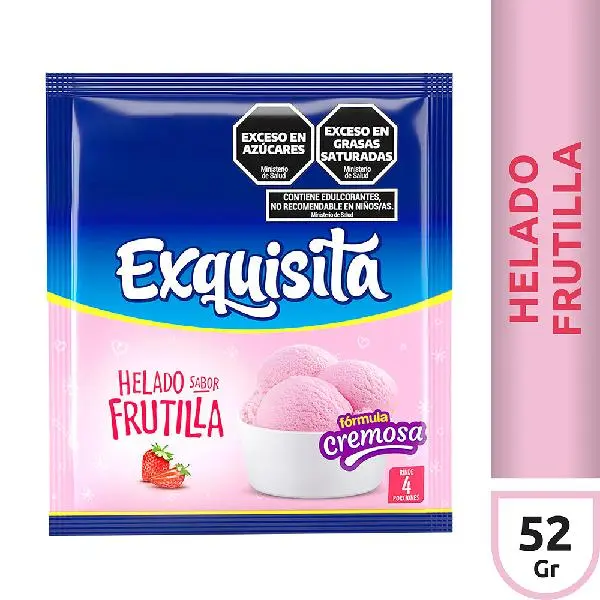 Polvo para preparar helado exquisita sabor frutilla 52grs