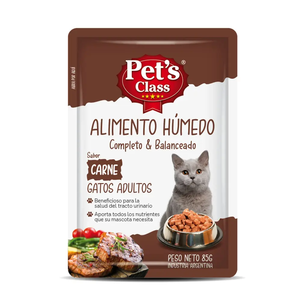 Alimento Húmedo para Gato Adulto de Carne Pets Class 85g