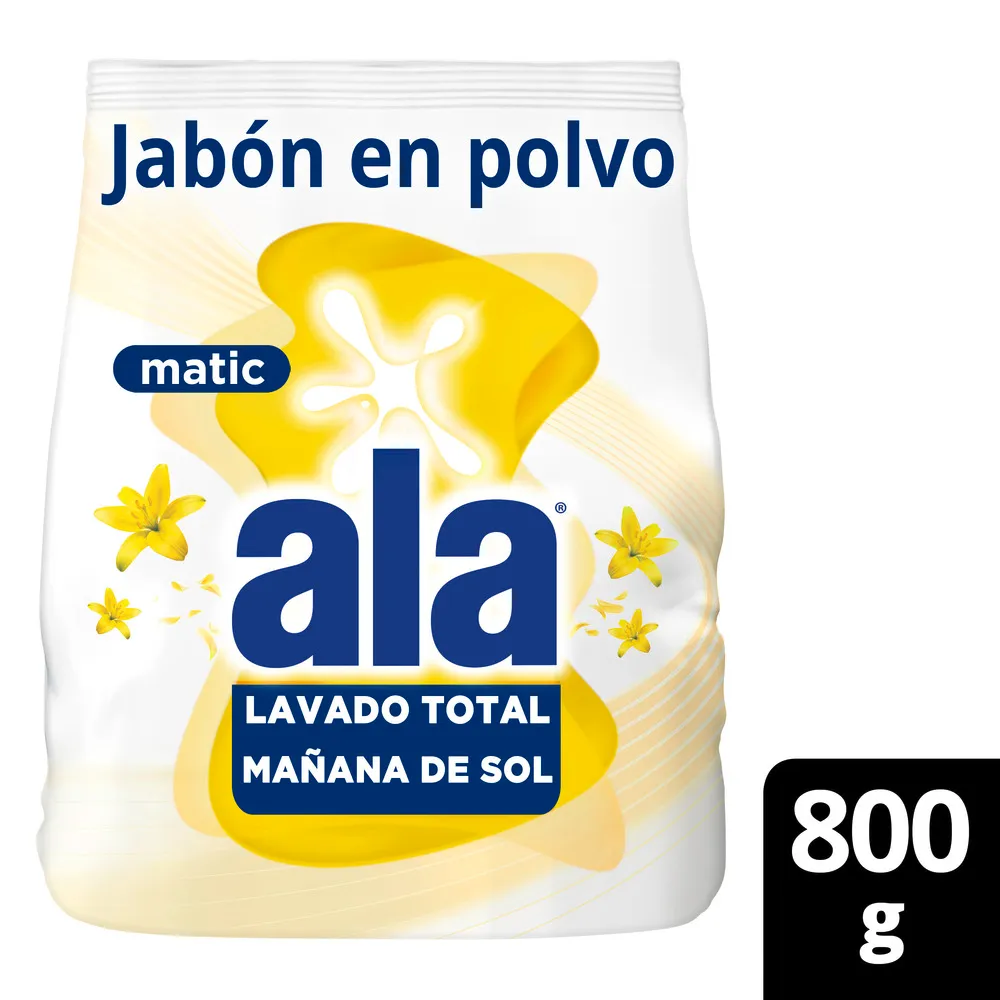 Jabon En Polvo Ala Matic Mañana De Sol Maxima Blancura 800 Gr