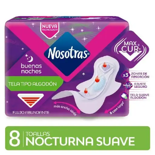 Toallitas femeninas nosotras nocturna suave 8uni