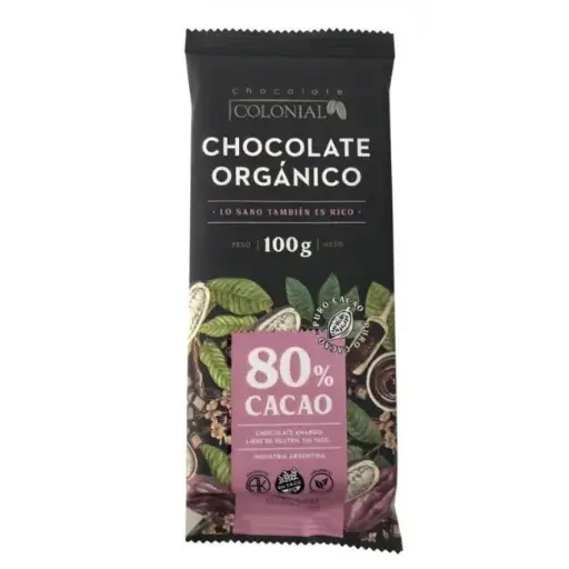 Chocolate Organico 80% Cacao SIN TACC Colonial 100 g