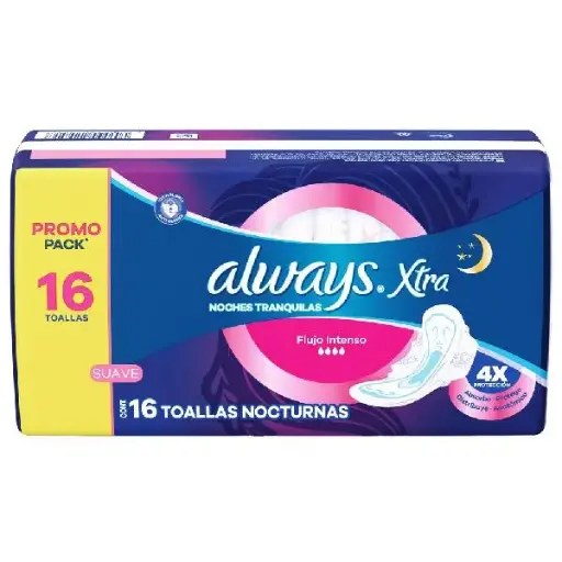 Toallitas Femeninas Nocturna Suave Con Alas Always x 16 u