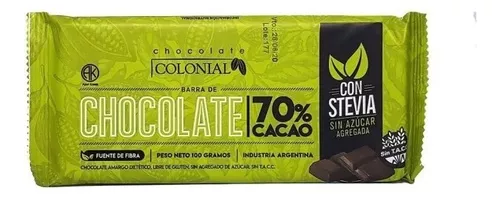 Chocolate 70% Cacao Con Stevia Colonial 100g