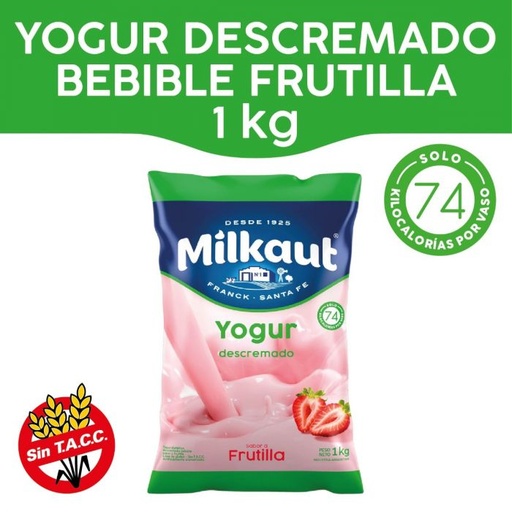 Yogur Bebible Descremado Frutilla Milkaut 900g