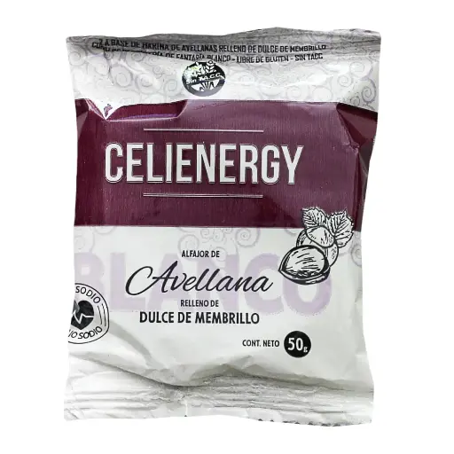 Alfajor Avellana Membrillo y Chocolate Blanco Celienergy 50g