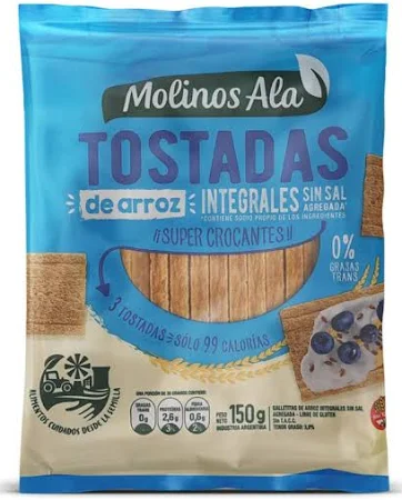 Tostadas Arroz Integral Sin Sal Molinos Ala 150g
