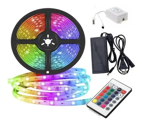 TIRA LED RGB TRANSFORMADOR Y CONTROL 5mt 50X50