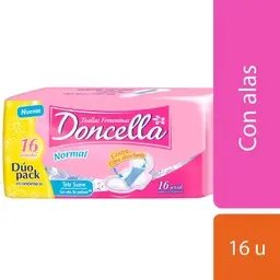Toallitas Doncella normal tela suave con alas 16 u.