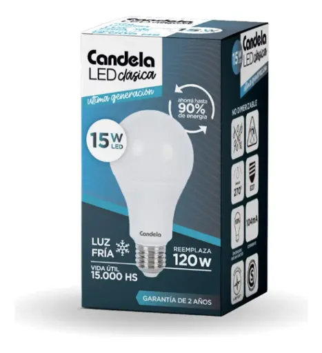Lámpara Bulbo Led 15w Frio Candela