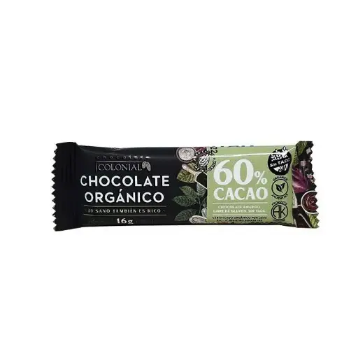 Barra de Chocolate Organico Negro 60% cacao Colonial